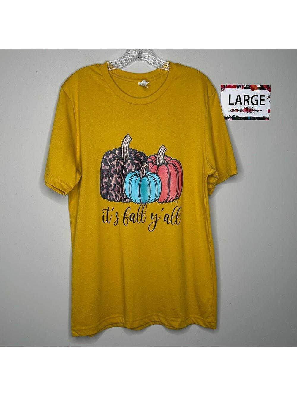 “It’s Fall Y’all” Large mustard yellow tee shirt L&B Life